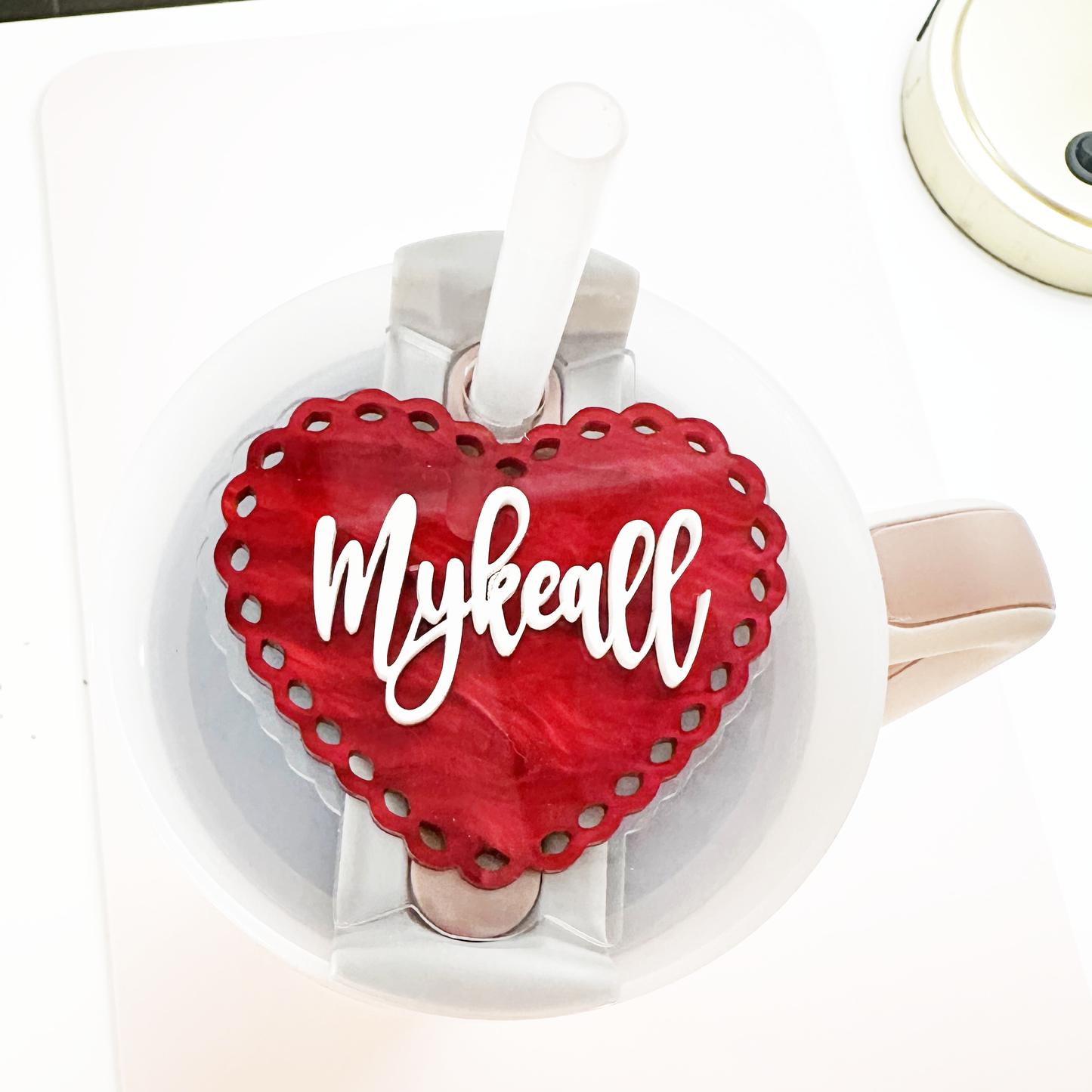 TUMBLER TOPPER TAG - SCALLOPED HEART MARBLE