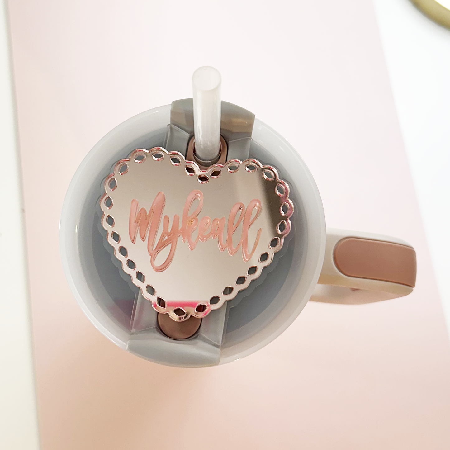 TUMBLER TOPPER TAG - SCALLOPED HEART MIRRORED-TRIPLE LAYERED