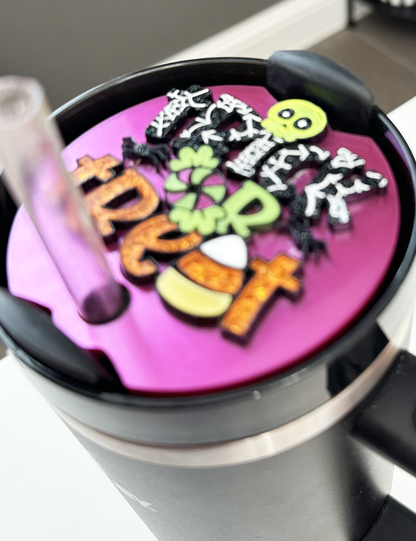 HALLOWEEN TUMBLER TOPPER - FULL LID - TRICK OR TREAT