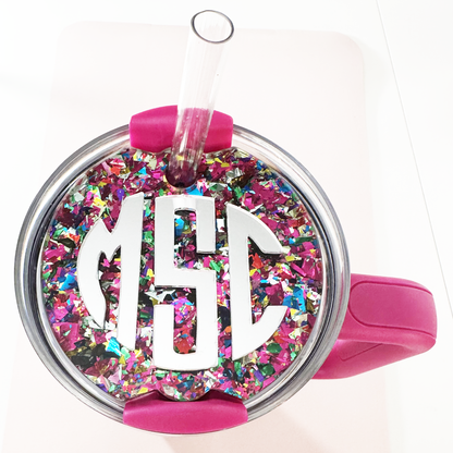 TUMBLER TOPPER - FULL LID - CIRCLE MONOGRAM - UNICORN CANDY PINK