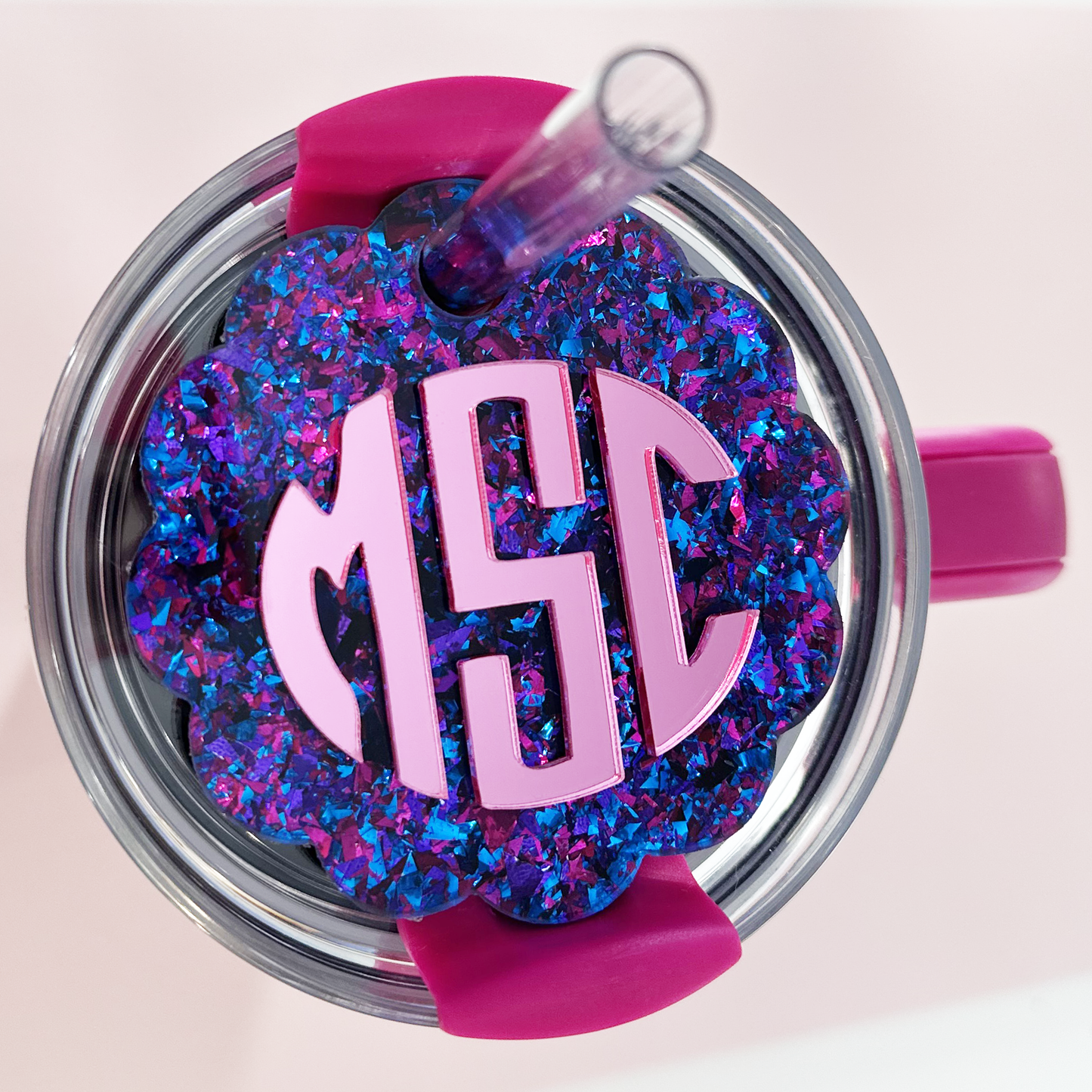 TUMBLER TOPPER - FULL LID - CIRCLE MONOGRAM - UNICORN CANDY PURPLE