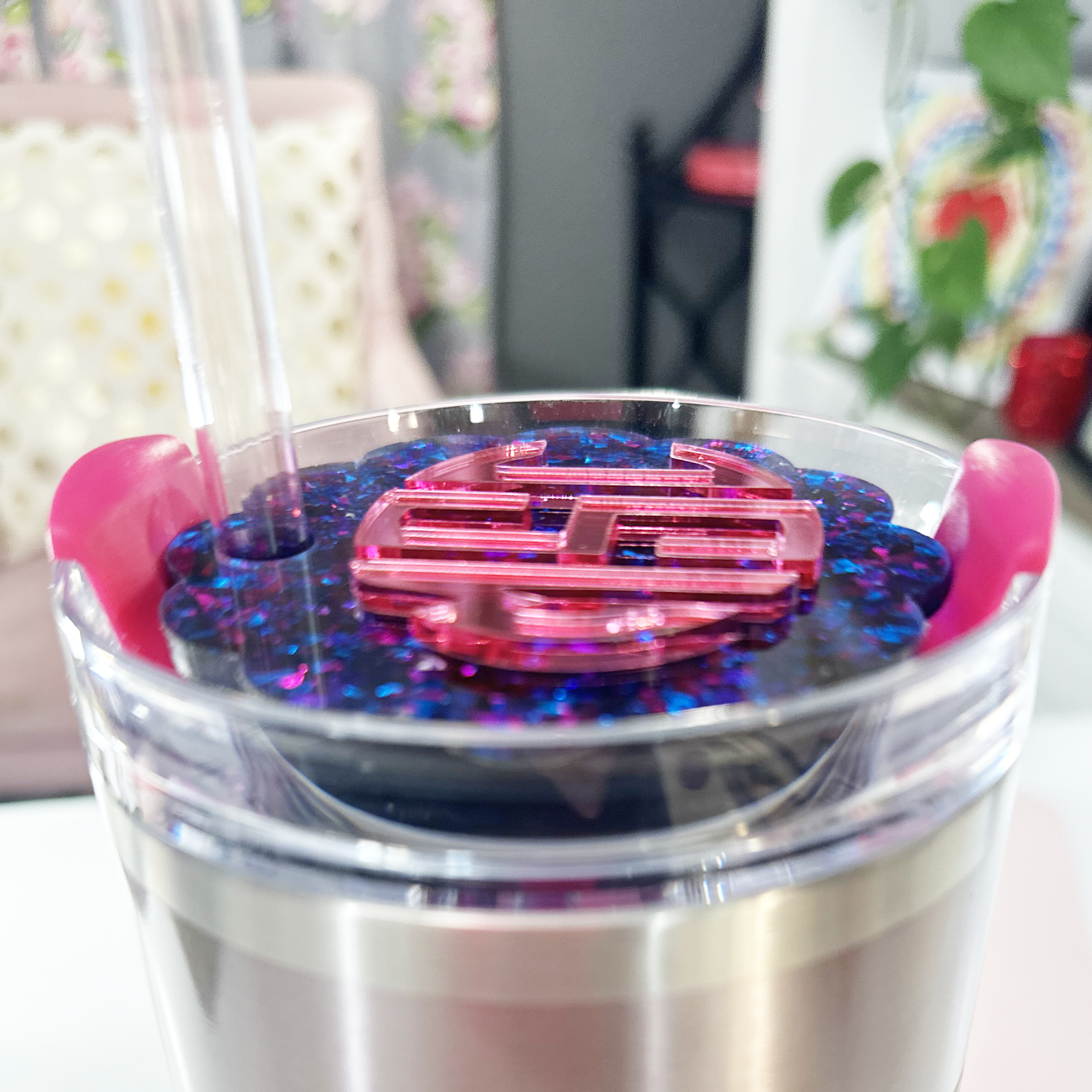 TUMBLER TOPPER - FULL LID - CIRCLE MONOGRAM - UNICORN CANDY PURPLE