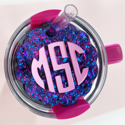 TUMBLER TOPPER - FULL LID - CIRCLE MONOGRAM - UNICORN CANDY PURPLE