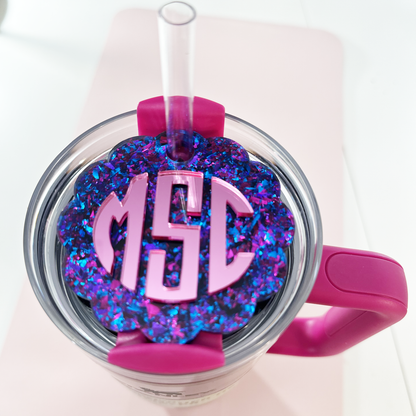 TUMBLER TOPPER - FULL LID - CIRCLE MONOGRAM - UNICORN CANDY PURPLE