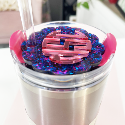 TUMBLER TOPPER - FULL LID - CIRCLE MONOGRAM - UNICORN CANDY PURPLE