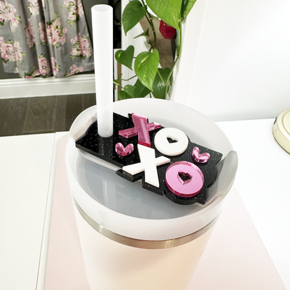 STANLEY TUMBLER TOPPER - XOXO TAG-PINK BLACK WHITE