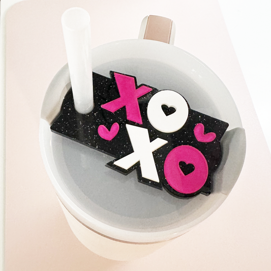 STANLEY TUMBLER TOPPER - XOXO TAG-HOT PINK BLACK WHITE