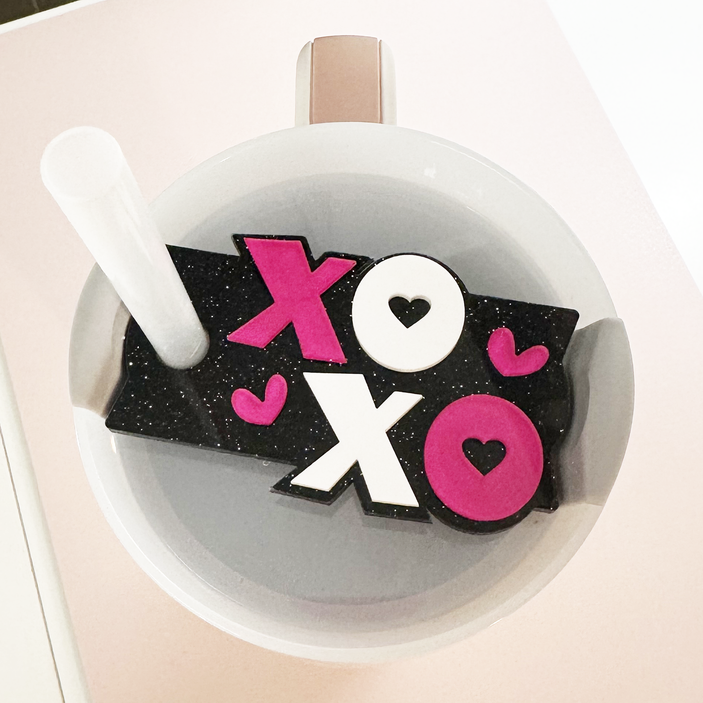 STANLEY TUMBLER TOPPER - XOXO TAG-HOT PINK BLACK WHITE