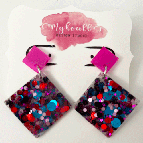 Pink/Blue-Glitter Earrings - 9