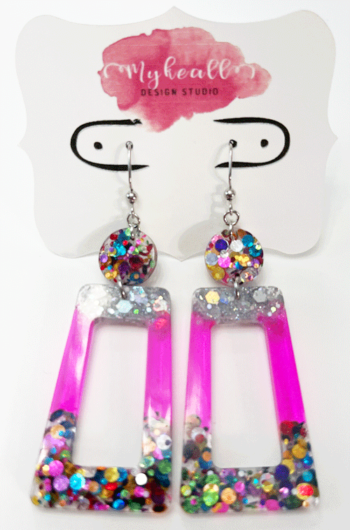 Pink/Glitter Earrings - 1