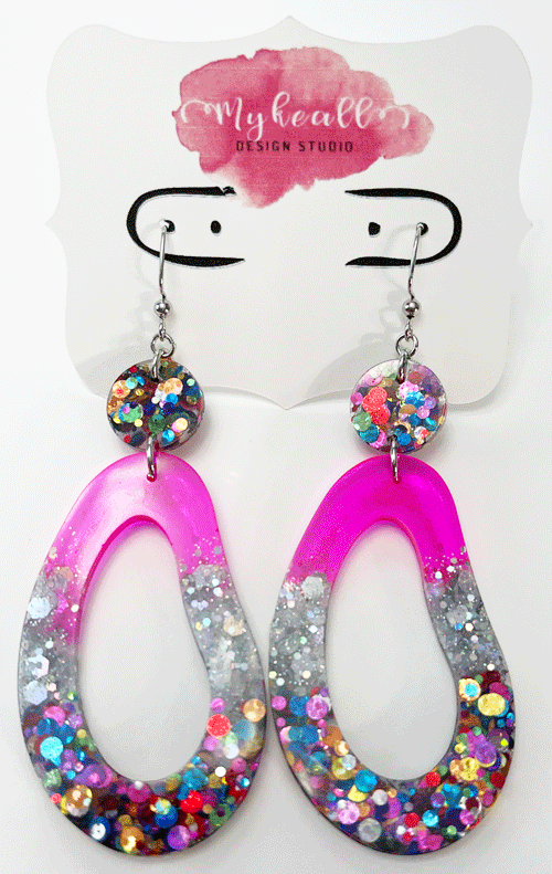 Pink/Glitter Earrings - 2