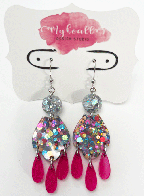 Pink/Glitter Earrings - 5