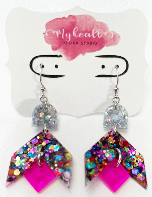 Pink/Glitter Earrings - 6