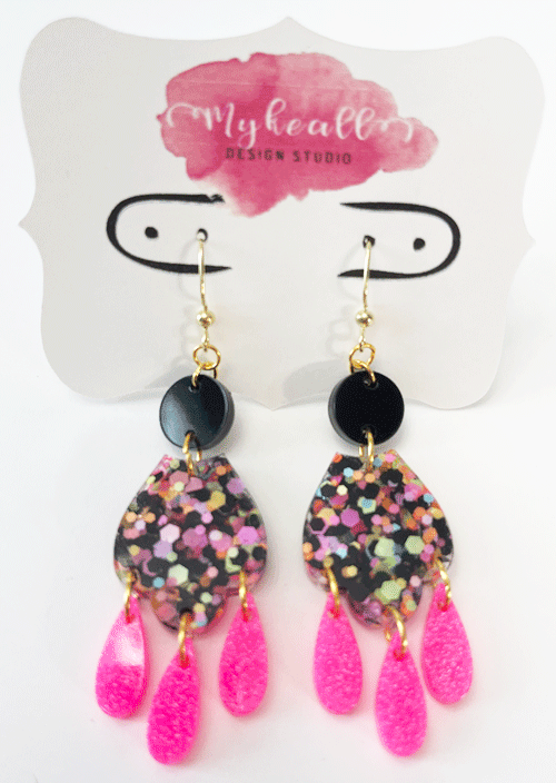 Pink/Black Confetti Earrings - 1