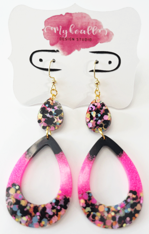 Pink/Black Confetti Earrings - 2