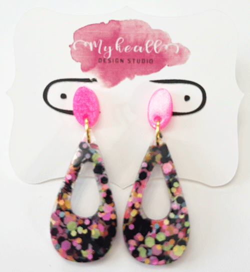 Pink/Black Confetti Earrings - 3