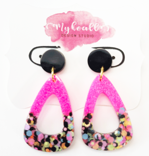 Pink/Black Confetti Earrings - 4