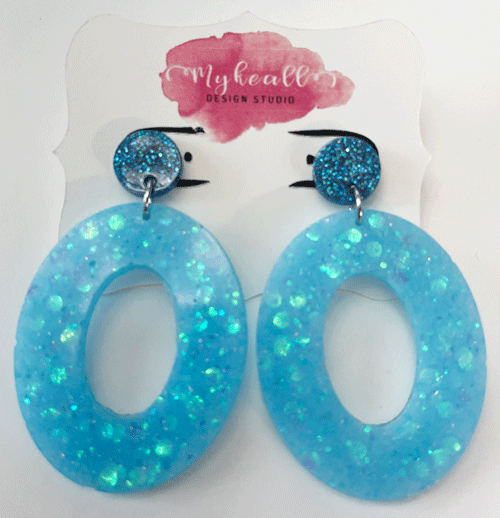 Pink/Blue-Glitter Earrings - 14