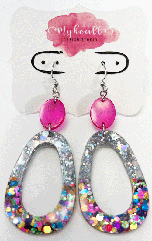 Pink/Glitter Earrings - 3