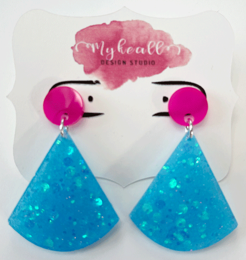 Pink/Blue-Glitter Earrings - 15