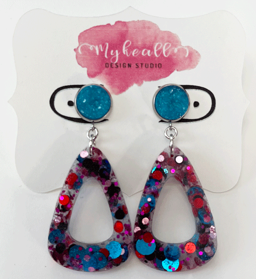 Pink/Blue-Glitter Earrings - 10