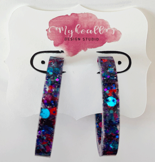 Pink/Blue-Glitter Earrings - 11