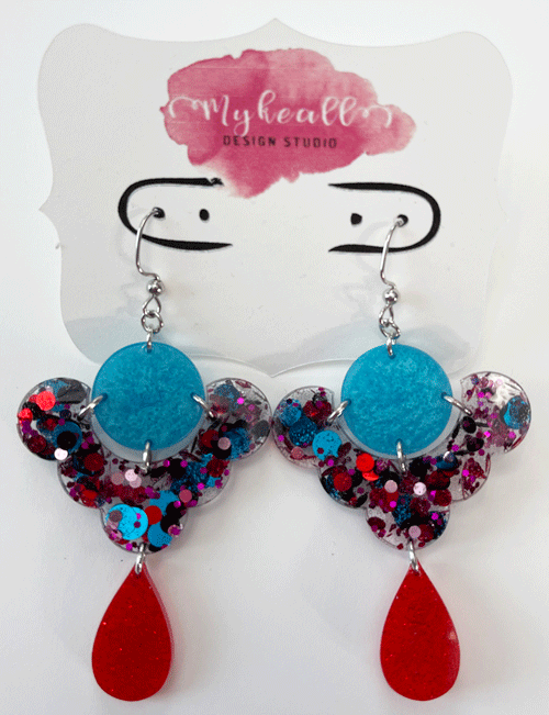 Pink/Blue-Glitter Earrings - 13