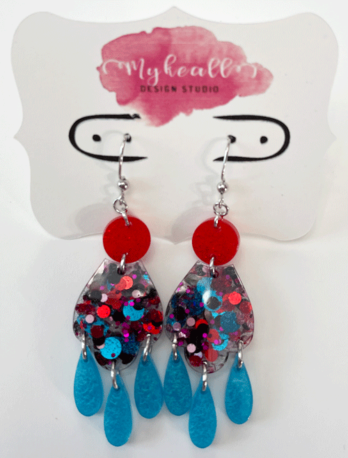 Pink/Blue-Glitter Earrings - 12