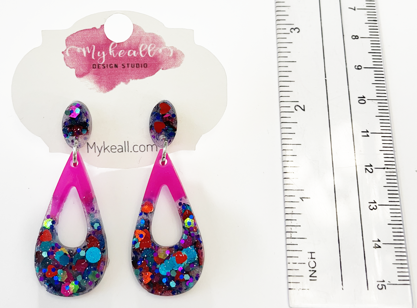 Pink/Blue-Glitter Earrings - 1