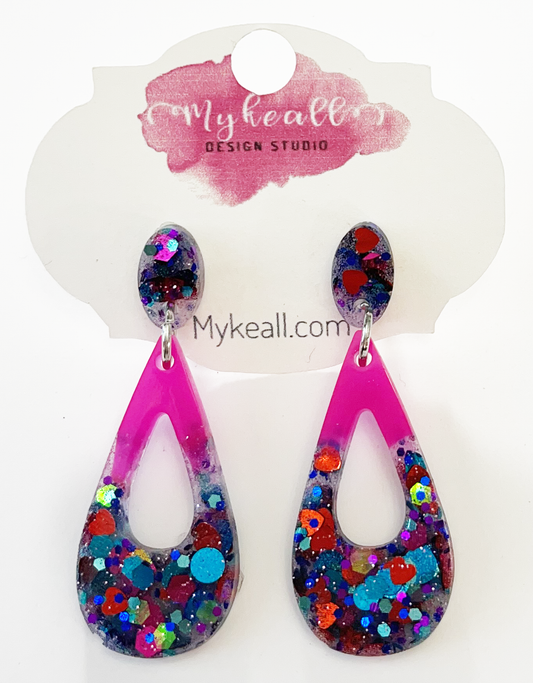 Pink/Blue-Glitter Earrings - 1