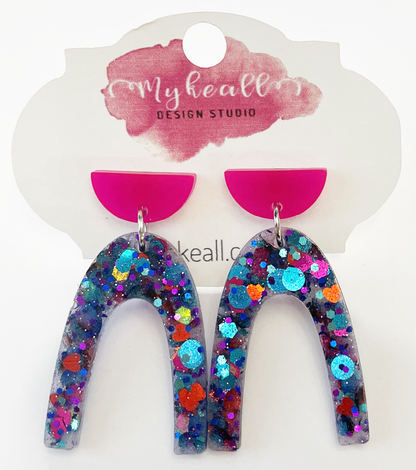 Pink/Blue-Glitter Earrings - 2