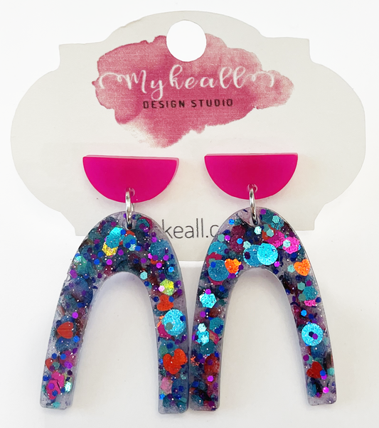 Pink/Blue-Glitter Earrings - 2