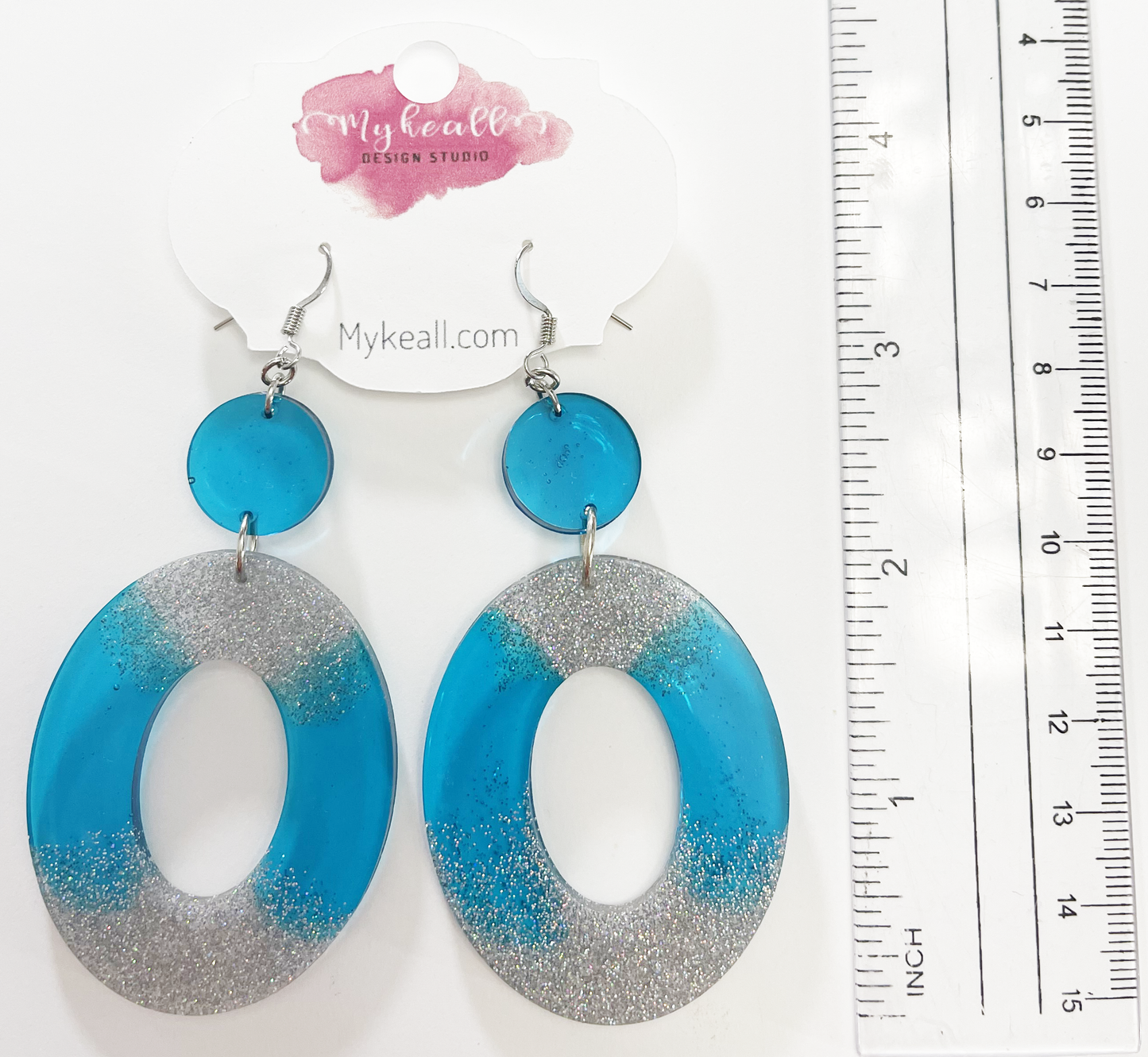 Blue Silver Glitter Earrings - 1