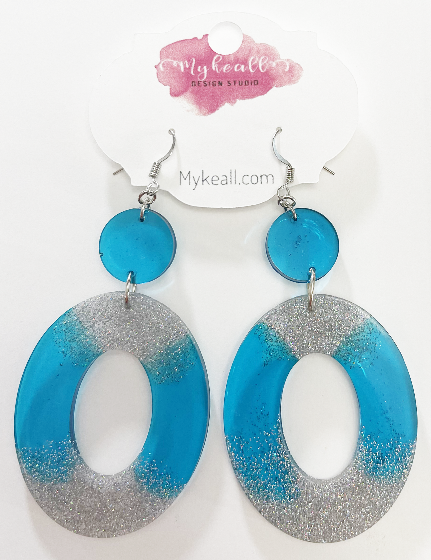 Blue Silver Glitter Earrings - 1