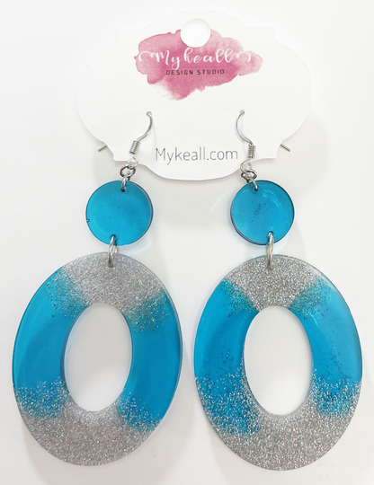 Blue Silver Glitter Earrings - 1