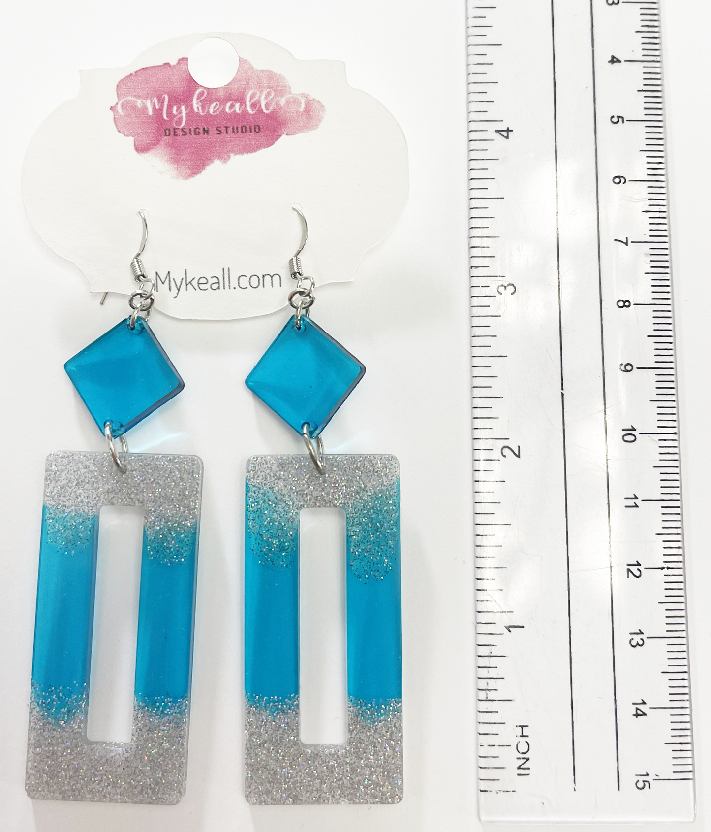 Blue Silver Glitter Earrings - 2