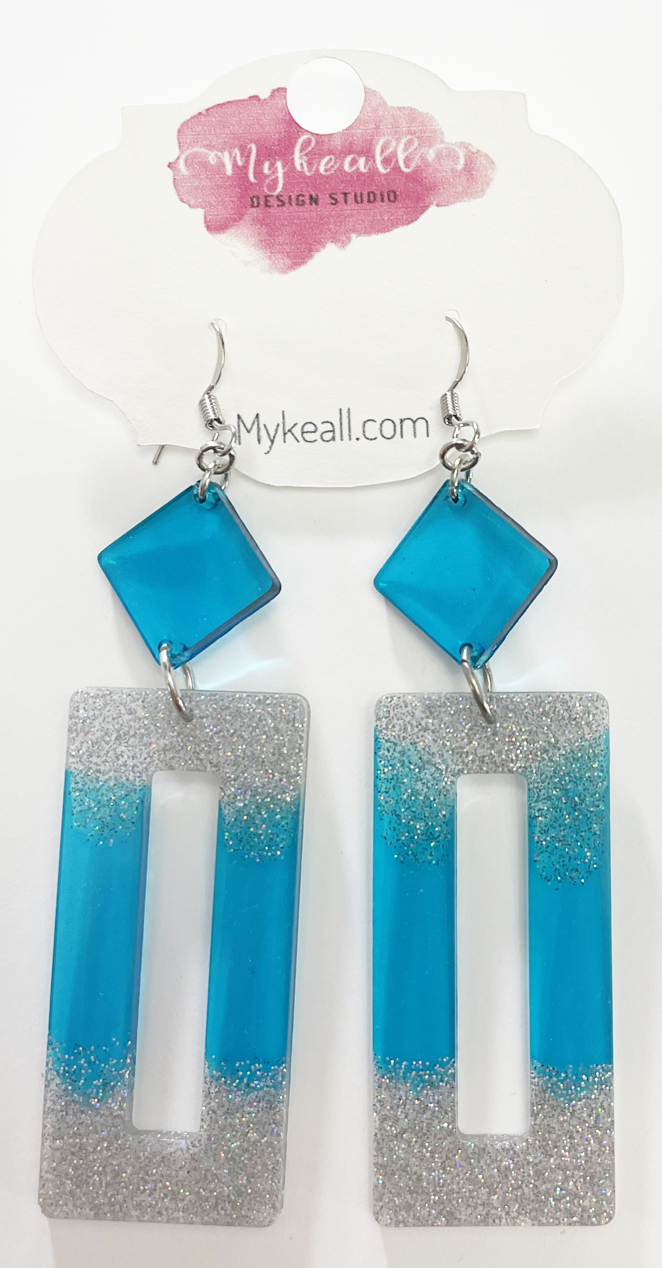 Blue Silver Glitter Earrings - 2