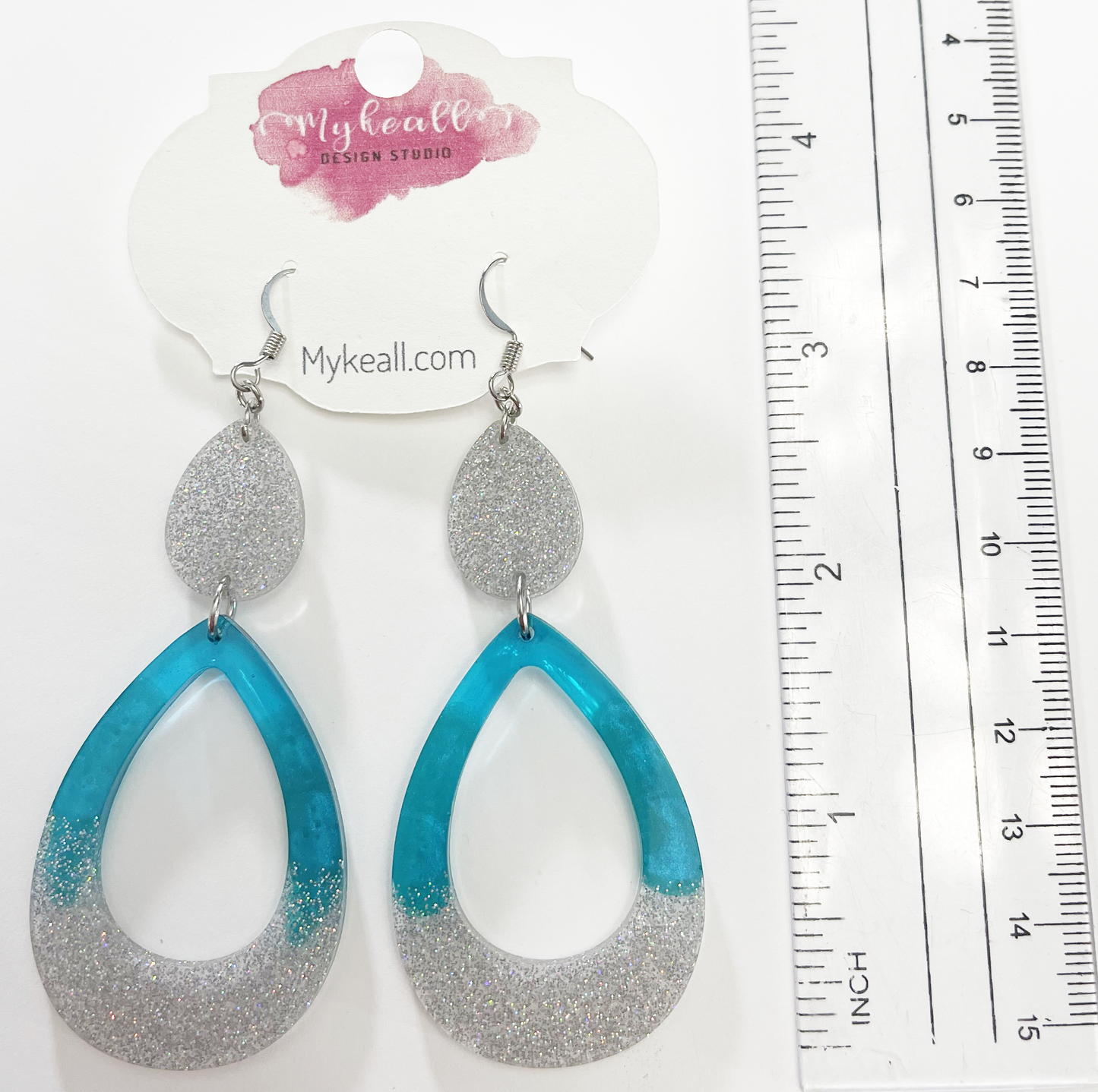 Blue Silver Glitter Earrings - 3