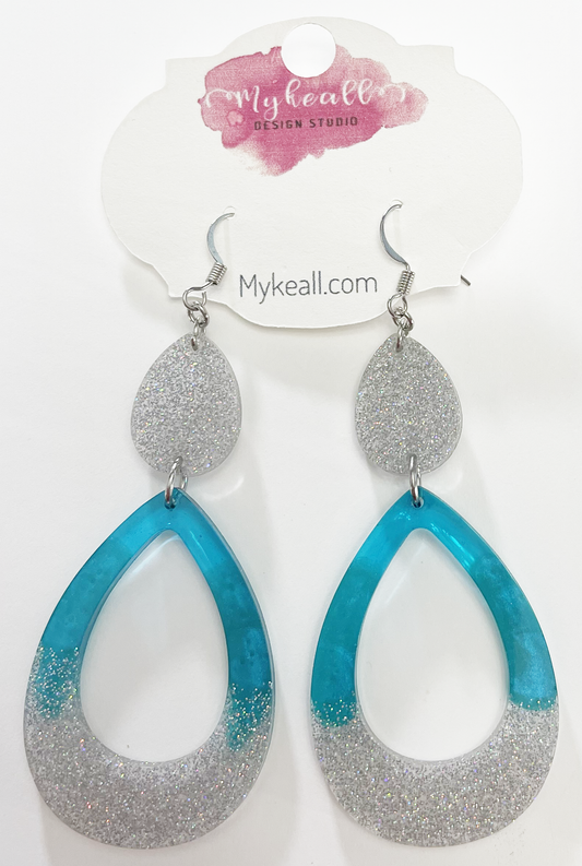 Blue Silver Glitter Earrings - 3