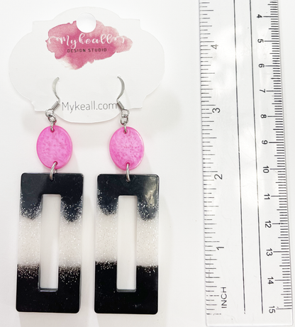 Black White Pink Earrings - 1