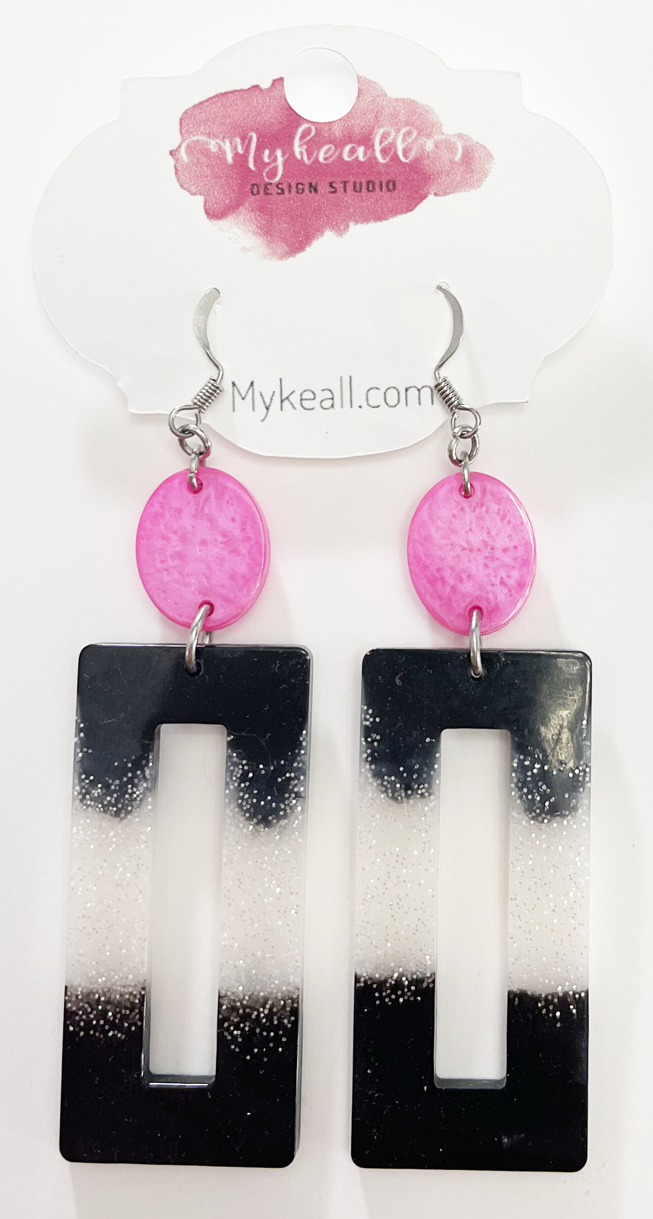 Black White Pink Earrings - 1