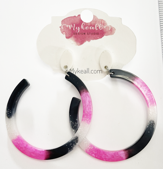 Black White Pink Earrings - 2