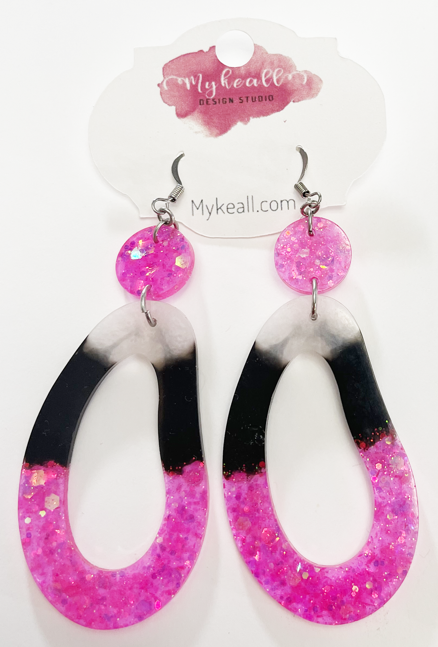 Black White Pink Earrings - 3