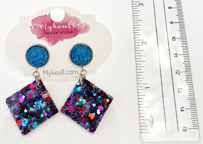 Pink/Blue-Glitter Earrings - 3