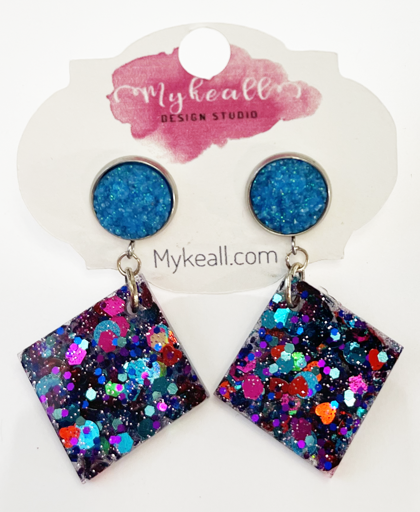 Pink/Blue-Glitter Earrings - 3