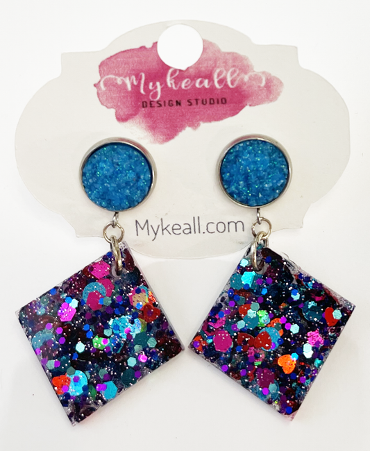 Pink/Blue-Glitter Earrings - 3