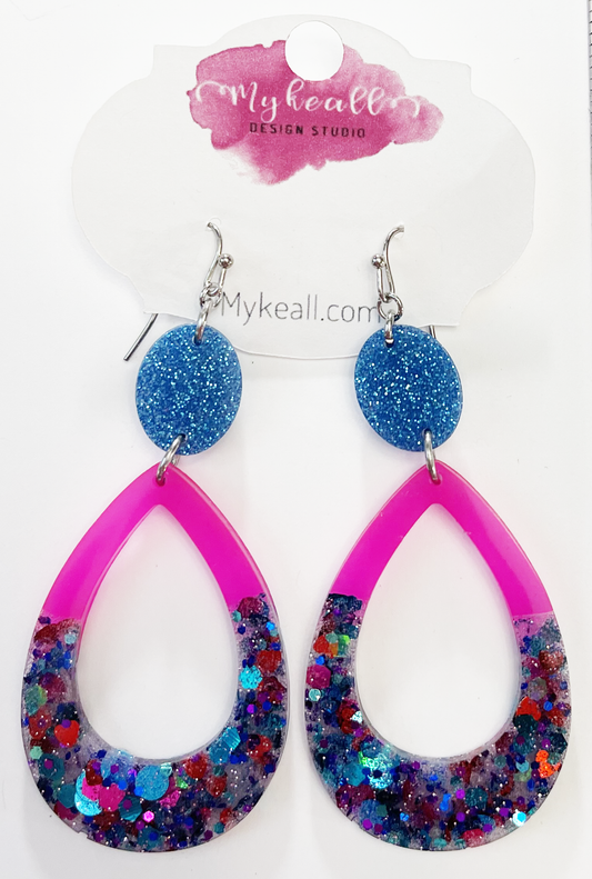 Pink/Blue-Glitter Earrings - 4