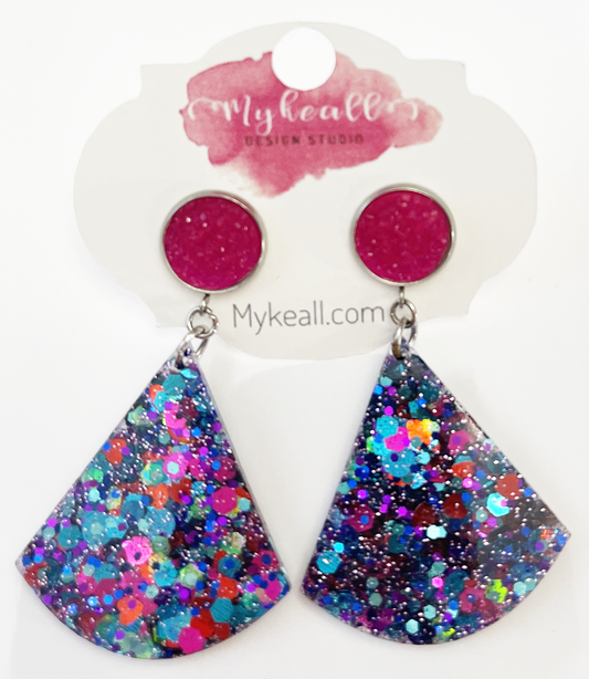 Pink/Blue-Glitter Earrings - 5