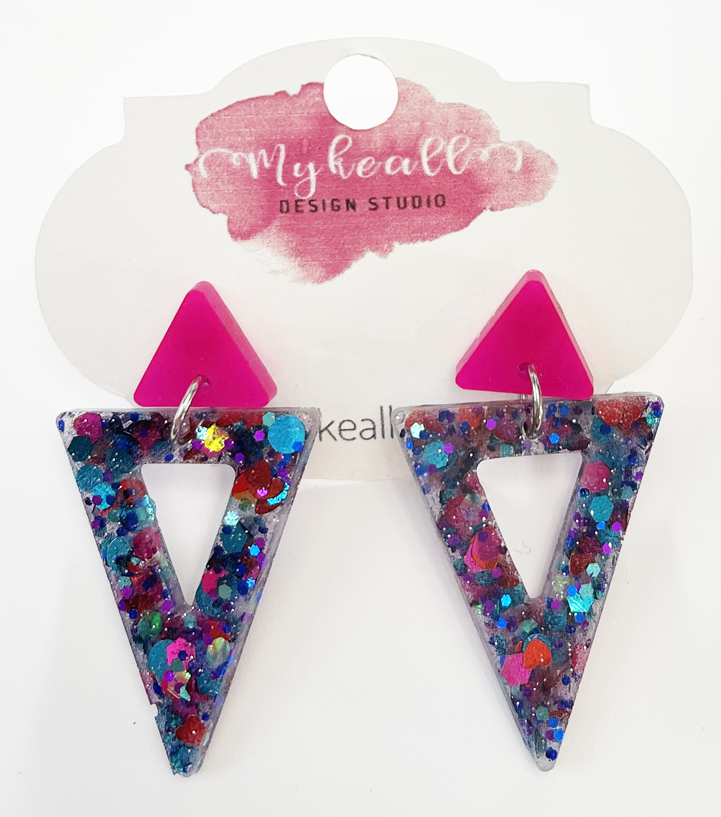 Pink/Blue-Glitter Earrings - 6