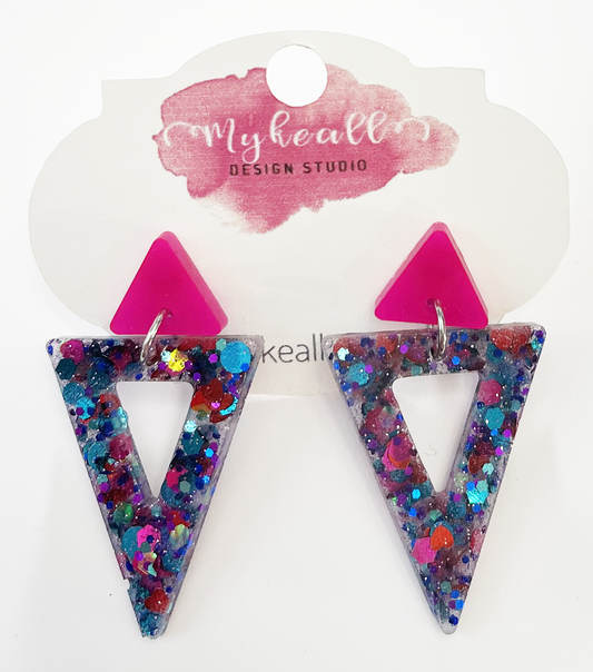 Pink/Blue-Glitter Earrings - 6